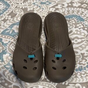 CROCS Brown Clogs with Teal Detail